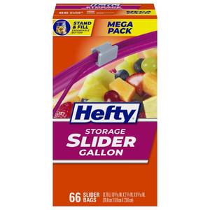 lot 2120 image: Hefty Slider Kitchen Storage Bags, Gallon Size, 66 Count - Retail $8
