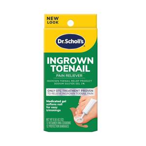 lot 2121 image: Dr. Scholls Ingrown Toenail Pain Reliever, 0.3oz  Medicated Gel Softens Nails for Easy Trimming and Foam Ring and Bandage Protect the Affected Area White - Retail $10