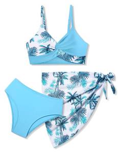 lot 2133 image: BAVADER Girls Swimsuit, Bathing Suit Size 13-14Y Tropical Floral Twist Cross Bikini Swimsuits for Teens with Cover Up Skirt - Retail $25