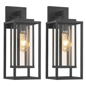 18" Outdoor Wall Light Fixtures Waterproofed Exterior Lantern W/Sturdy Rectangular Double Cage In Satin Black&Clear Tempered Glass,Sconce Mounted For House Patio,Front door,Porch,Garage Lighting 2Pack - Retail: $149