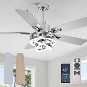 lot 5106 image: Curve Curio 52 Ceiling Fan with Light Chandelier Fan Modern DC Motor Dimmable Led Fandelier Ceiling Fan with Light for Bedroom, Living Room - Retail $140