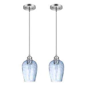lot 5109 image: CnengSthy Glass Pendant Lights Kitchen Island, Blue Pendant Light Fixtures with Hand-Blown Clear Glass, Modern Hanging Light for Kitchen Sink Dining Room Bedroom, E26 (Blue, 2pack) - Retail $88