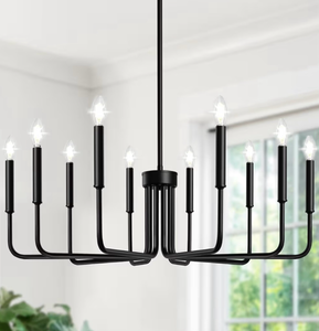 lot 5115 image: Lynnoland Black 10-Light Chandelier, Farmhouse Chandeliers (bulbs not included) - Retail $120