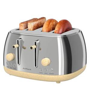 lot 5116 image: Anfilank Toaster 4 Slice,Retro Stainless Steel Toaster with Extra Wide Slots, Dual Independent Control Panel, Cancel, Bagel, Defrost Function, Removable Crumb Tray Silver  - Retail $50