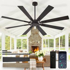 Depuley 72-Inch Ceiling Fan with Light: Modern 8-Blade Walnut and Black Indoor Outdoor Fans with Remote App Control Dimmable Light - Ultra Quiet DC Motor Reversible 6 Speed Timer - Retail: $178