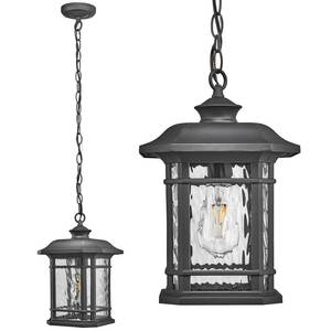 lot 5121 image: Naxttii Outdoor Pendant Light Fixture Hanging Porch Light with Adjustable Chain Aluminum Frame with Tempered Water Ripple Glass Hanging Lantern for Front Door Porch Garden and Backyard - Retail $102