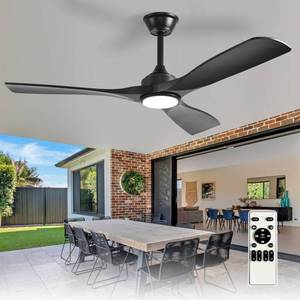 lot 5133 image: Depuley 52-Inch Ceiling Fan with Light Black 3 Blade Outdoor Fans for Patios - Dimmable Indoor Fan with Remote Control Living Room Fandelier Ceiling Fans Ultra Quiet DC Motor Reversible 6 Speed Timer - Retail $70