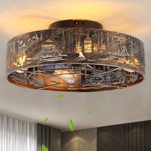 lot 5137 image: Alaruder Caged Ceiling Fans with Lights Flush Mount,Low Profile Ceiling Fan with Remote,20 Inch Farmhouse Bronze Fan for Bedroom,6 Speeds Reversible Enclosed Fandalier Ceiling Fan with Bulb - Retail $98