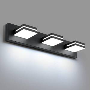 lot 5147 image: SineRise LED Modern Bathroom Vanity Light Fixtures, Modern Acrylic Bathroom Wall Lighting Fixtures Over Mirror (Cool White 6000K) (3-Light, 24-Inch), Matte Black- Non-dimmable - Retail $50