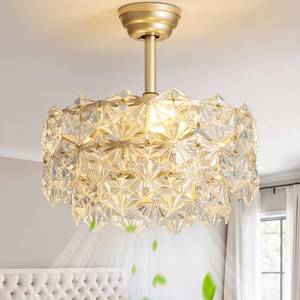 lot 5159 image: SYDACG 20 Gold Crystal Fandelier Ceiling Fan with Light, Mid-Century Chandelier Ceiling Fan with Light Remote Control, 6 Speeds for Bedroom, Nursery, Living Room - Retail $145