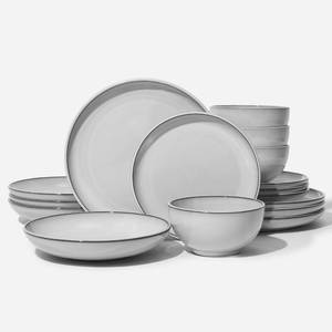 lot 5167 image: Pokini 16 Piece Double Bowl Dinnerware Sets with Pasta Bowls, Highly Chip and Crack Resistant Plates and Bowls Sets, Natural Earthyware Ceramic Dishware Sets, Service for 4 Moonstone White - Retail $120