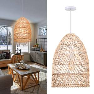 lot 5173 image: Arturesthome Natural Rattan Pendant Light, Woven Lantern Chandelier Pendant Lamp Shade, Hanging Ceiling Light, Handmade Lampshade for Kitchen Island Hallway Foyer - Retail $130