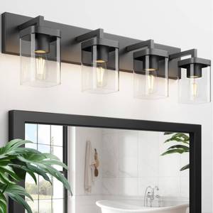 lot 5182 image: Danshinro Bathroom Vanity Light, Square Design 4 Lights Morden Bathroom Lighting Fixtures Over Mirror, Black Bathroom Light Vanity Fixtures for BathroomLiving RoomBedroom - Retail $116