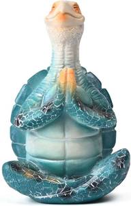 Sea Turtle Meditation Yoga Decor, Zen Resin Statue & Garden Figurine of Meditating Turtle   Coastal Beach & Home Office Desk Decorations, Calming Gift for Mom (Blue Prayer)