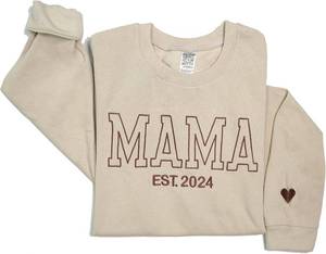 lot 2492 image: Personalized Embroidered Mama EST Sweatshirt For Women, Custom Gifts for Mothers Day Chirstmas Birthday for Mama