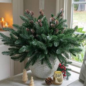 lot 2552 image: Ivydale 14Pcs Faux Pine Branches Norfolk Stem for Christmas Decoration, Artificial Greenery Plants Pine Needles with Pinecones for Table DIY Home Winter Indoor Vase Real Touch Christmas Decorations