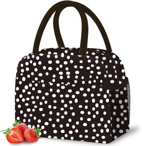 lot 2647 image: DALINDA Lunch Bag Women, Reusable Insulated Lunch Tote Bag, High Capacity for Travel Work Picnic, White Polka Dot