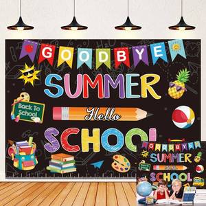 Goodbye Summer Hello School Backdrop Welcome Back to School Photography Background First Day of School Banner for Teachers Students Classroom Party Decoration Photo Booth (82x59 inch (7X5FT))