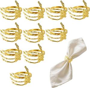 lot 2812 image: Halloween Napkin Rings, Gold Napkin Rings Set of 10, Golden Alloy Skeleton Claw Holders, Ghost Hand Napkins Buckle Ornaments for Halloween Home Birthday Bar Costume Party Dinner Table Decorations