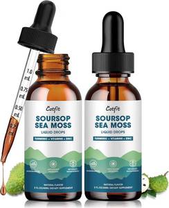 lot 2818 image: Catfit Soursop Graviola Liquid Drop   2 Pack Soursop Drops with Sea Moss & Turmeric, Cellular Support & Immunity Boost Liquid Supplement, 2 Fl Oz BB 1126.