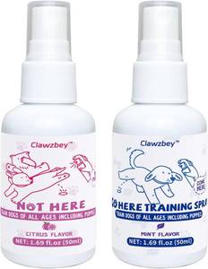 lot 2823 image: Dog Potty Spray Set, Not Here Spray & Go Here Training Spray, Puppy Essentials, Stops Urination & Marking, Indoor and Outdoor Use (2-Pack, 1.69 fl.oz Each) BB 6828