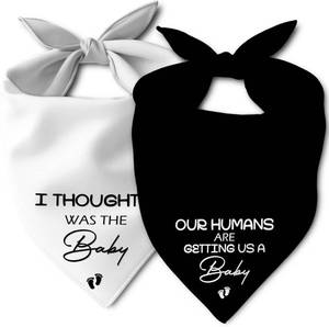 lot 2906 image: Our Humans are Getting us a Baby Dog Bandanas, Pregnancy Announcement Dog Scarf, Baby Announcement Accessories for Medium Large Dogs, Black and White Pack of 2