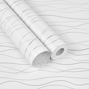 lot 2912 image: Modern Wave Peel and Stick Wallpaper - 137 X17.51 White Vinyl for Bedroom and Living Room - Waterproof Self Adhesive Removable Contact Paper - Renter Friendly