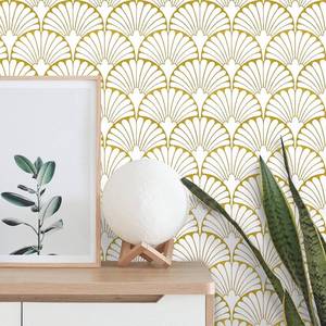 lot 2920 image: MelunMer Gold Peel and Stick Wallpaper Boho Gold Contact Paper for Cabinets Self Adhesive Removable Wallpaper for BedroomBathroom Modern Contact Paper Leaf Ginkgo Biloba 78.8 in L 17.3In W