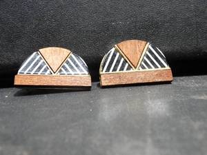 lot 26422 image: Pair of Wooden and Striped Design Earrings