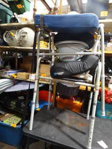 lot 26539 image: 2 Portable Commodes, Shower Chair, & Wheelchair Pad