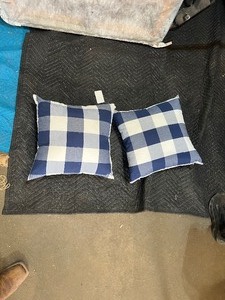 lot 22515 image: 2 Blue & White Square Pattern Pillows
