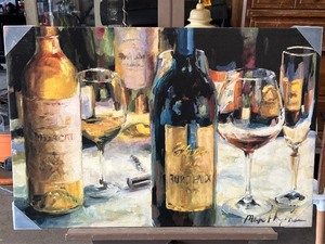 lot 22546 image: Picture of Wine Bottles & Glasses Signed by Artists