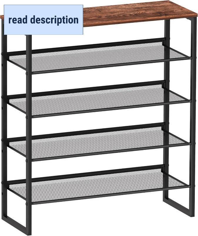 lot 370858 image: Shoe Rack - Sturdy Steel Shoe Organizer for Front Door Entrance Closet Entryway with Spacious Top - Industrial Style Strong Mesh Storage Shelves (5-Tier 11.8x36.2x31.5)