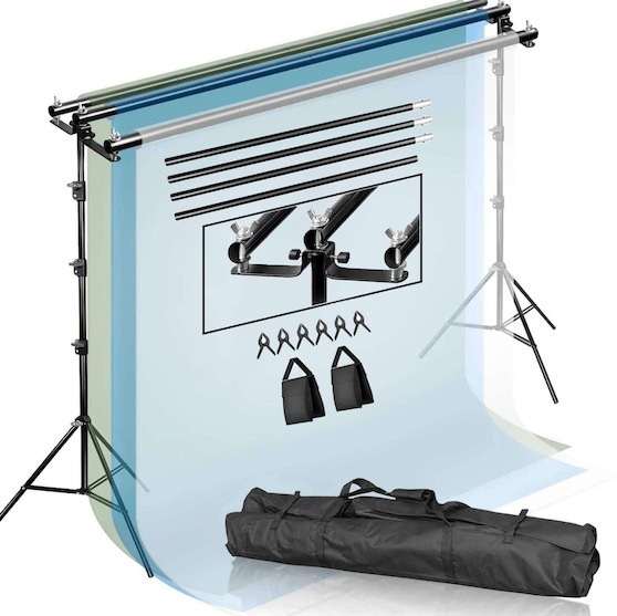 lot 370868 image: Retails for $130 Metal Triple Crossbar Adjustable Pipe and Drape Kit, Photography Backdrop Stand 8ftX10ft