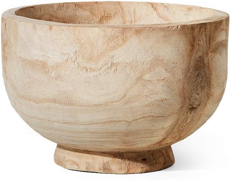 lot 341811 image: Serene Spaces Living Paulownia Wood Decorative Bowl Handmade Round Wood Bowl for Home D cor, Centerpieces, Wedding, Parties, and Floral Arrangements, 7 Tall & 11 Diameter