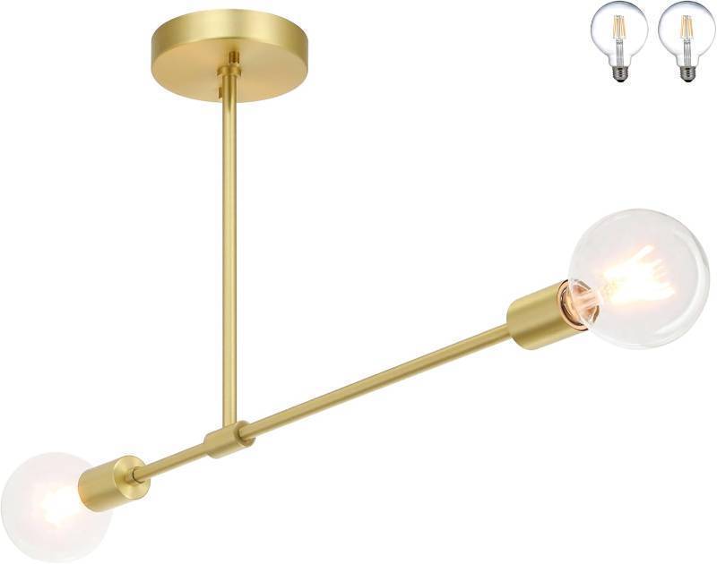 lot 291468 image: XiNBEi Lighting Brass Semi Flush Mount Ceiling Light Modern 2-Light Sputnik Chandelier Ceiling Light Fixtures Industrial Light Fixture for Bedroom Dining Room Hallway (LED Bulb Included)
