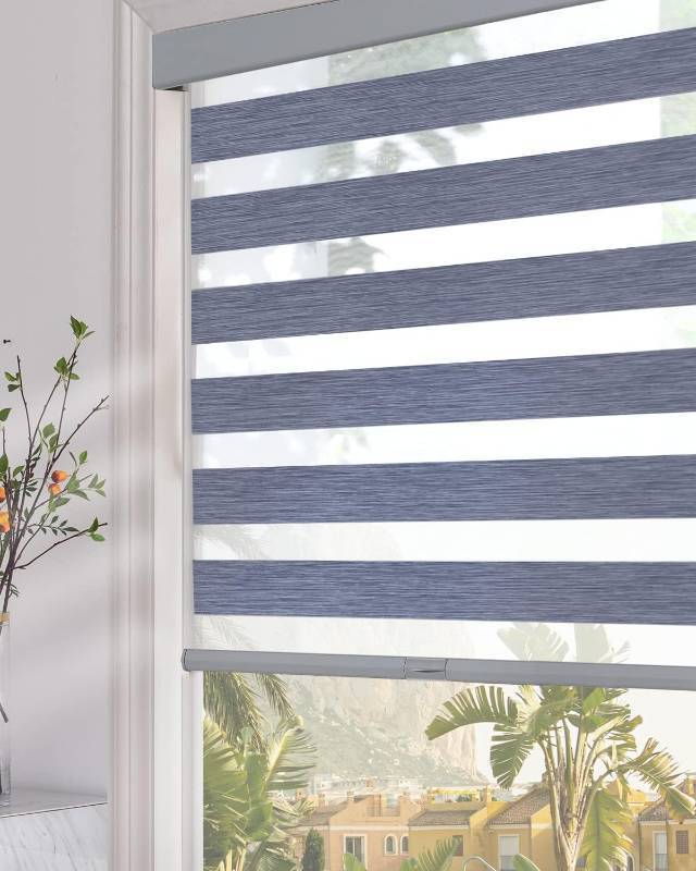 lot 331002 image: Persilux Blackout Cordless Zebra Blinds for Windows (35 W x 64 H, Dark Grey) with Upgraded Cassette Free-Stop Dual Layers Sheer Roller Shades for Home and Office
