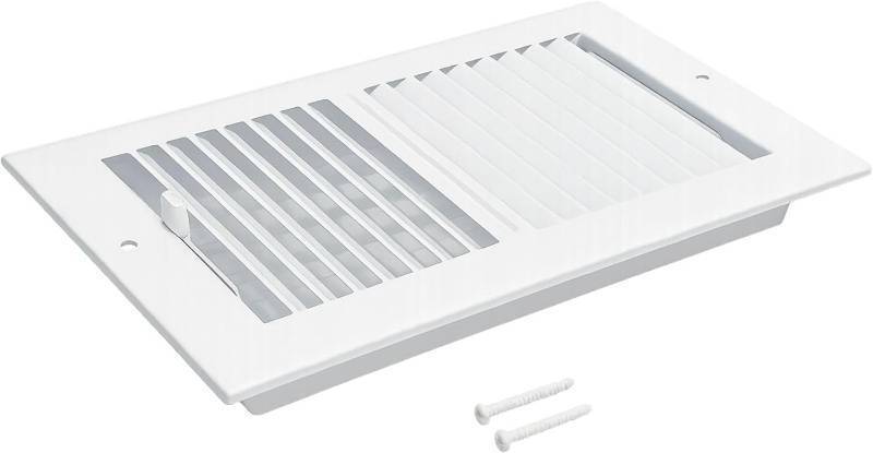 lot 371056 image: Sidewall & Ceiling Register8x14  Steel 2-Way Adjustable Air Supply Diffuser Grille for Sidewall & Ceiling  White HVAC Vent Cover for Ceiling  Outer Dimensions 9.75x15.75