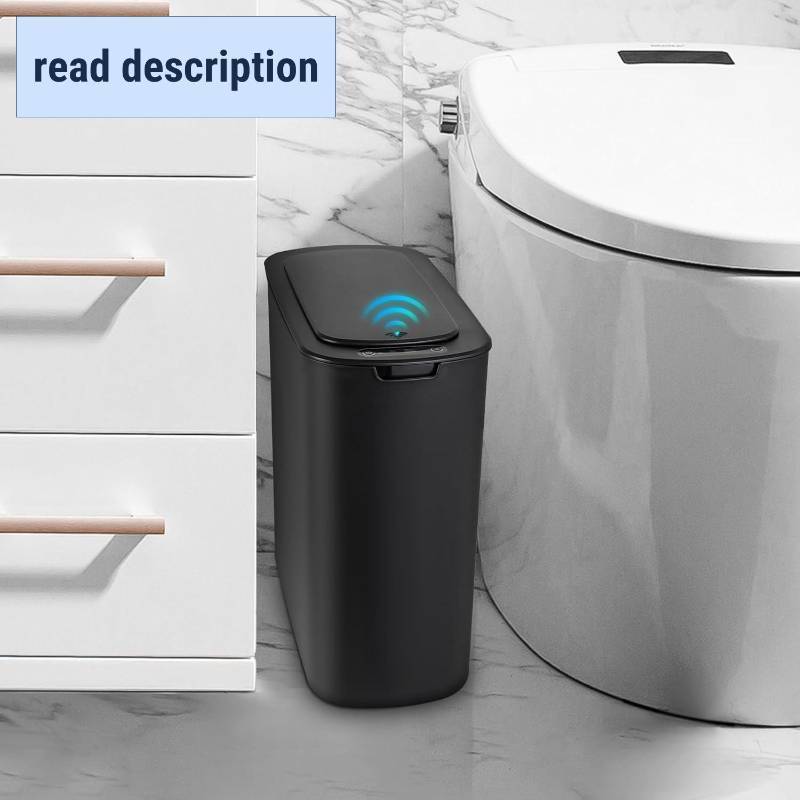 lot 341999 image: Cesun Automatic Motion Sensor Black Bathroom Trash Can with Lid, 2.6 Gallon Touchless Trash Bin, Smart Plastic Slim Garbage Can Small Wastebasket for Toilet, Office, rv, Bedroom, Living Room