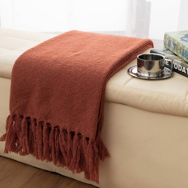 lot 441935 image: Gealaek Fall Throw Blanket Lightweight Fuzzy Soft Cozy Decorative Blankets for Sofa Bed Farmhouse Throw Blanket Burnt Orange with Fringe 50 x 60