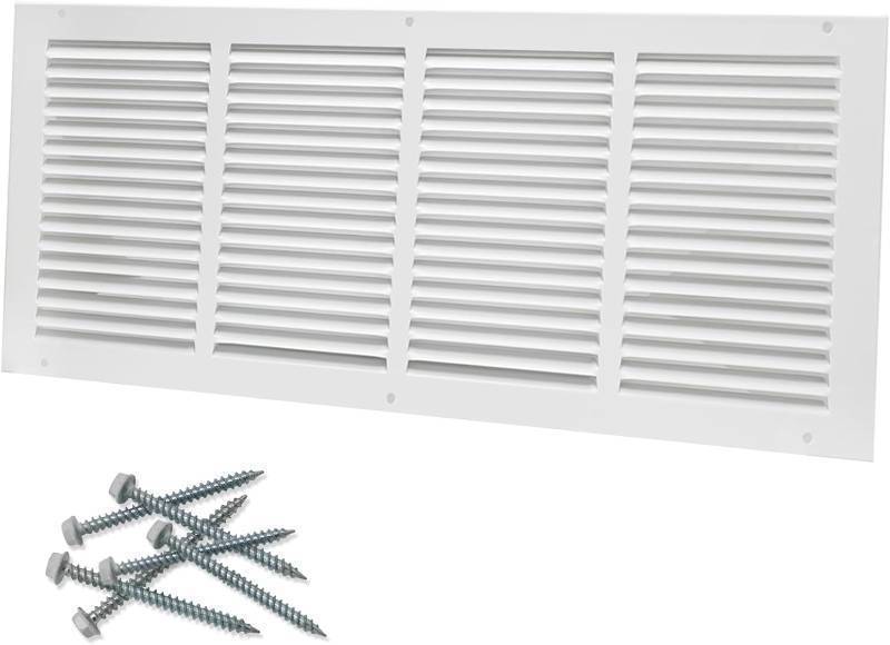 lot 301358 image: 24W x 10H Duct Opening Size Steel Return Air Grille, Air Return Vent Cover for Ceiling and Sidewall - HVAC Air Vent Covers - Outer Dimensions 25.75W x 10H