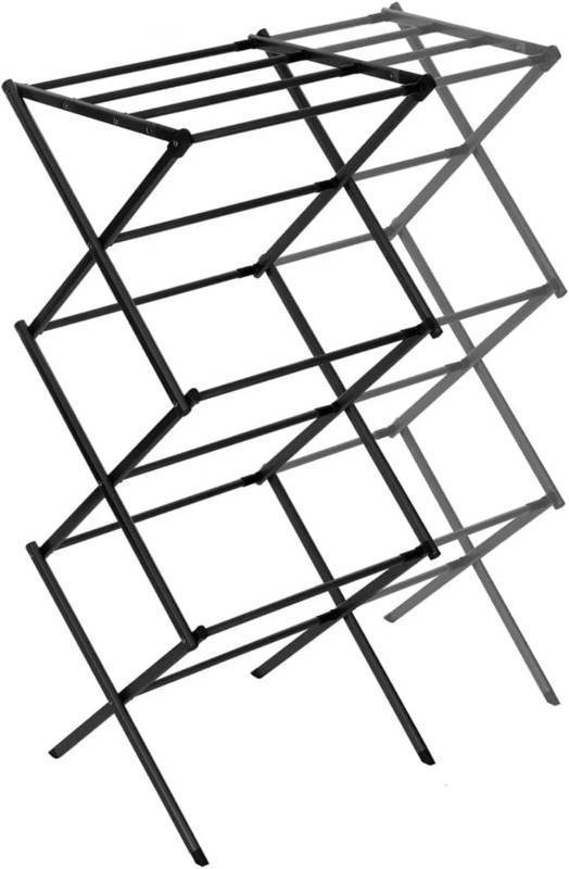 lot 431311 image: 3 Tier Expandable Collapsing Foldable Laundry Rack for Air Drying Clothing, Space Saving Heavy Duty Lightweight Metal Drying Rack(White)
