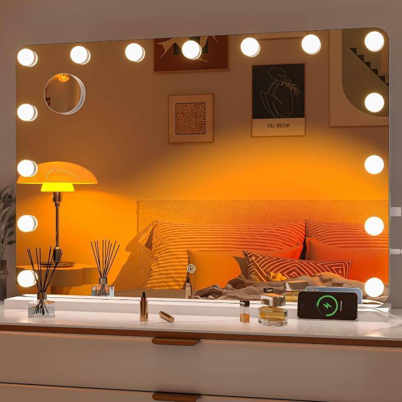 lot 431242 image: Retails for $111 Hasipu 31x22 Vanity Mirror with Lights, Makeup Mirror with Lights and Magnification, Hollywood Mirror with 3 Color Modes, LED Make up Mirror, Light up Mirror with USB & Type-C Charging