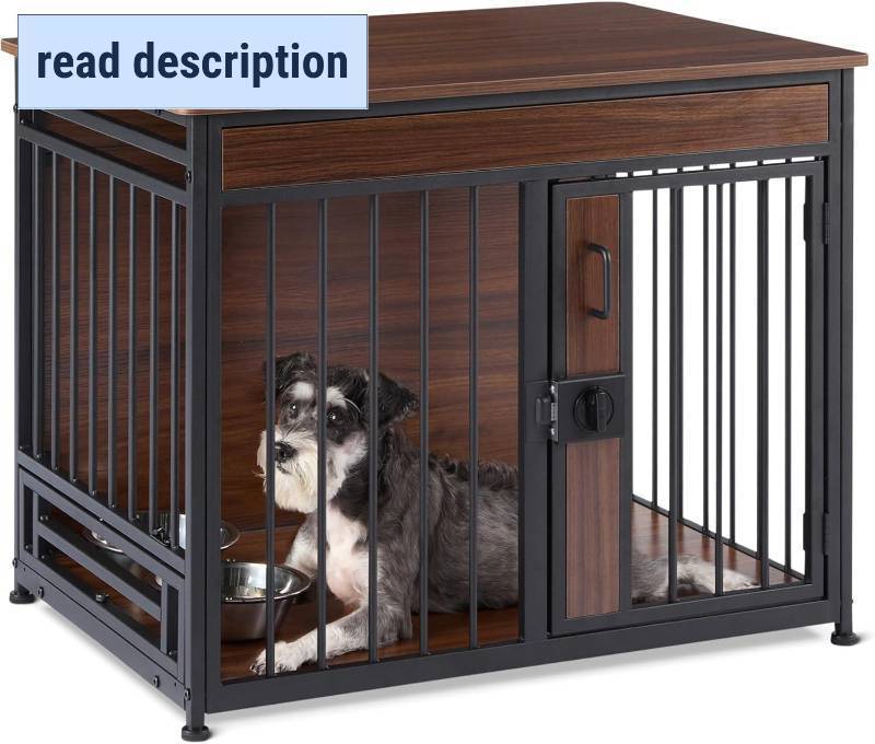 lot 401348 image: Amazon Basics Furniture Style Dog Crate, Two Bowls Included, 30 x 20.4 x 23.6, Walnut
