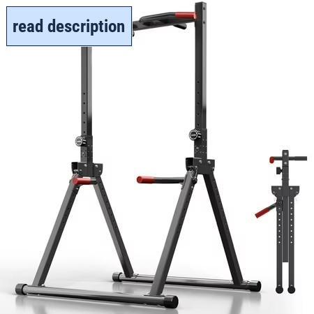 lot 241992 image: Retails for $120 Wesfital Foldable Pull Up Bar Station, Adjustable Multifunction Power Tower Dip Bar Home Gym Strength Training Workout Equipment 700 LBS