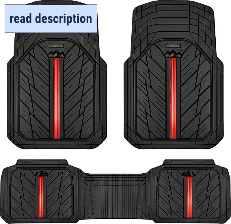 lot 151977 image: CAR PASS Rubber Floor Mats for Cars, Car Mats Full Sets DeepDish,Universal SL Size Trim-to Fit Automotive Floor Mat for Truck Van SUV, Heavy Duty Waterproof All-Weather Floor liners Durable Black Red