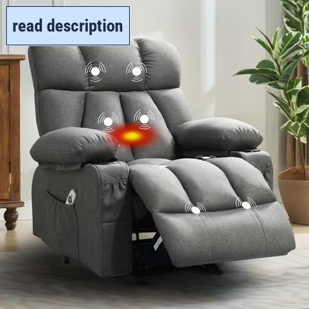 lot 331061 image: Retails for $400 JONPONY Manual Recliner Chair with Heat Therapy and Massage Function, Heavy Duty Reclining Mechanism Massage Chair, Elderly Single Rocker Sofa with Cup Holders for Bedroom Home Theater,Grey