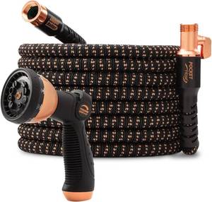 lot 221446 image: Pocket Hose 100 FT Copper Bullet Expandable Garden Hose w10 Pattern Thumb Spray Nozzle AS SEEN ON TV 650psi 34 in Patented Lead-Free Ultra-Lightweight Solid Copper Anodized Aluminum
