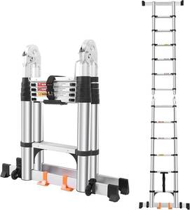 lot 321314 image: Retails for $119 Telescoping Ladder A Frame 12.5 FT, Extension Ladder with Balance Bar & Stabilizers, Collapsible Foldable Ladder for Indoor & Outdoor & Rvs, Multi-Position Compact Ladder for Home, 330lbs Capacity