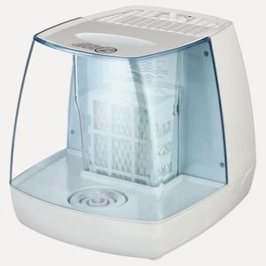 lot 321347 image: E Quate Cool Mist Humidifier, Evaporative, 1.1 Gallon, 250 Sq Ft Coverage, 24H Run Time, Filter Included, White & Blue, Eq-2109-Ull